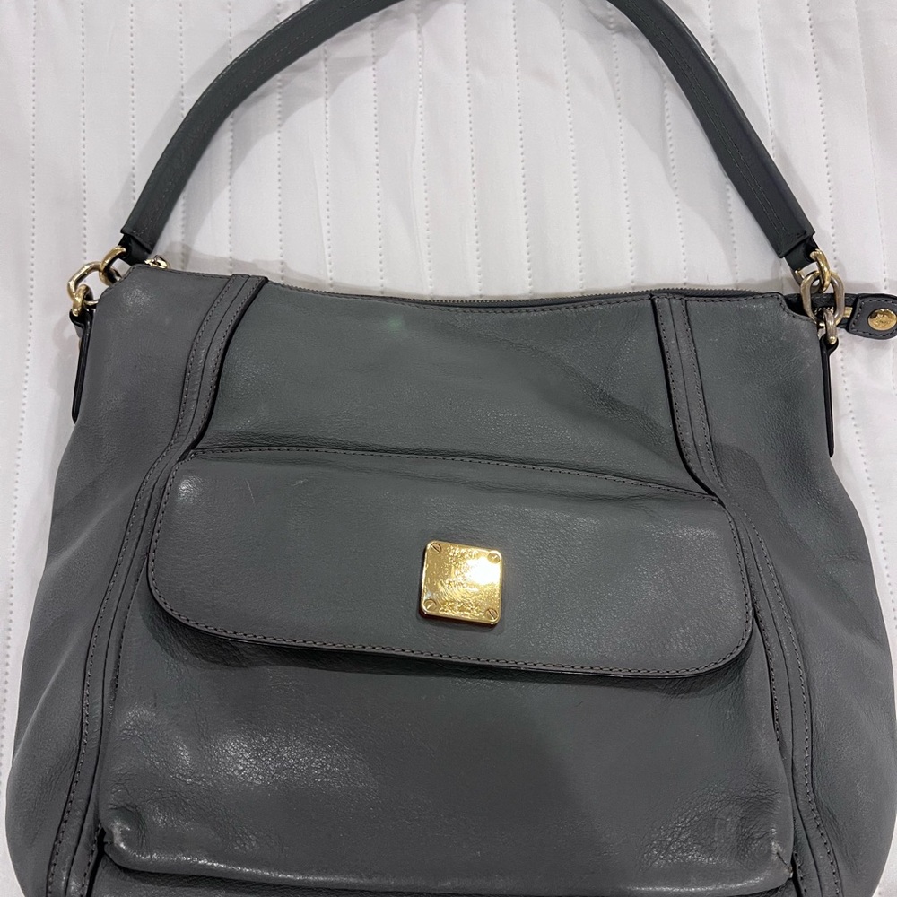 MCM Gray Leather Shoulder Bag